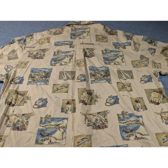 Woolrich Mens Large Stone Camping Elements All Over Print Cotton Button Up Shirt - Picture 6 of 8